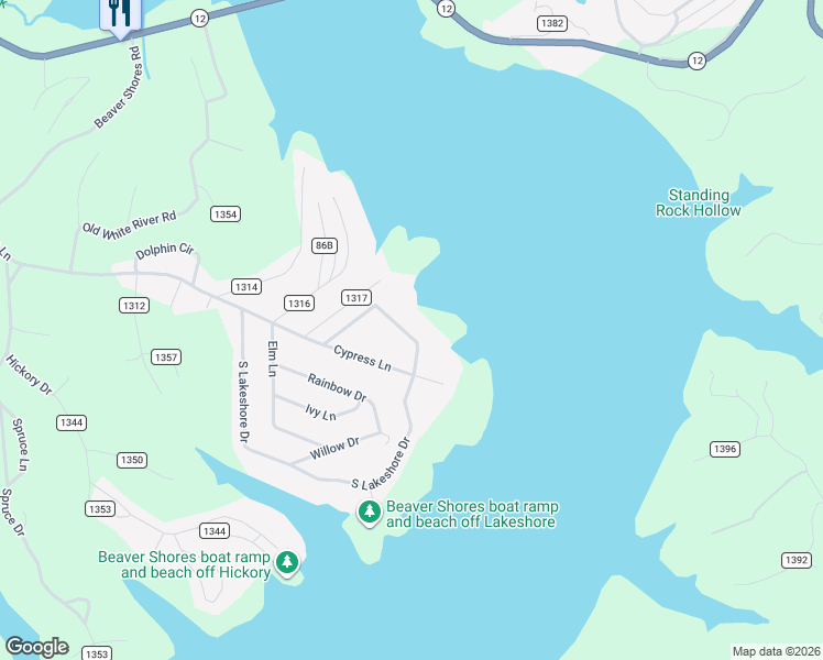 map of restaurants, bars, coffee shops, grocery stores, and more near 8068 North Lakeshore Drive in Rogers