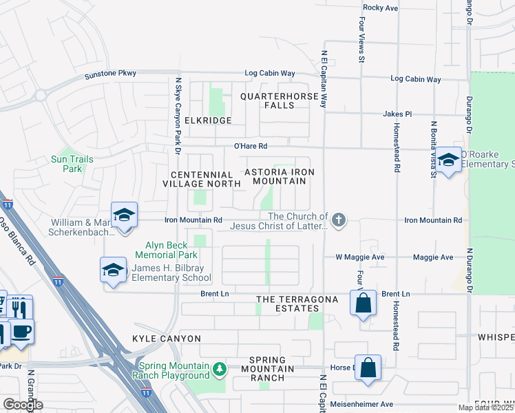map of restaurants, bars, coffee shops, grocery stores, and more near 9208 Brilliant Ore Dr in Las Vegas