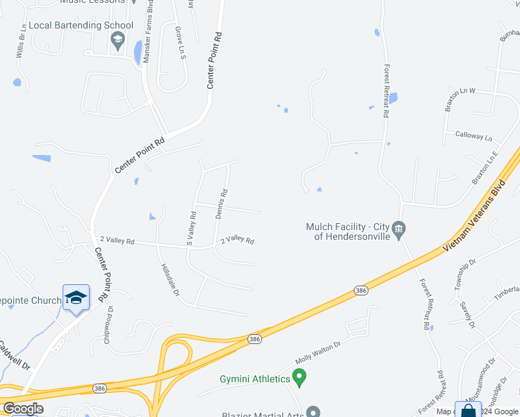 map of restaurants, bars, coffee shops, grocery stores, and more near 123 North Valley Road in Hendersonville