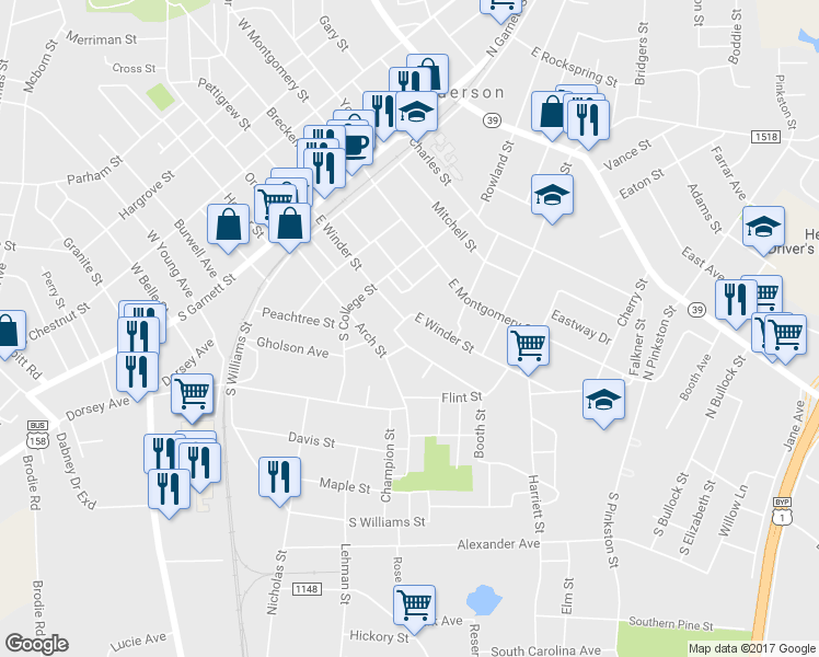 map of restaurants, bars, coffee shops, grocery stores, and more near 450 East Winder Street in Henderson