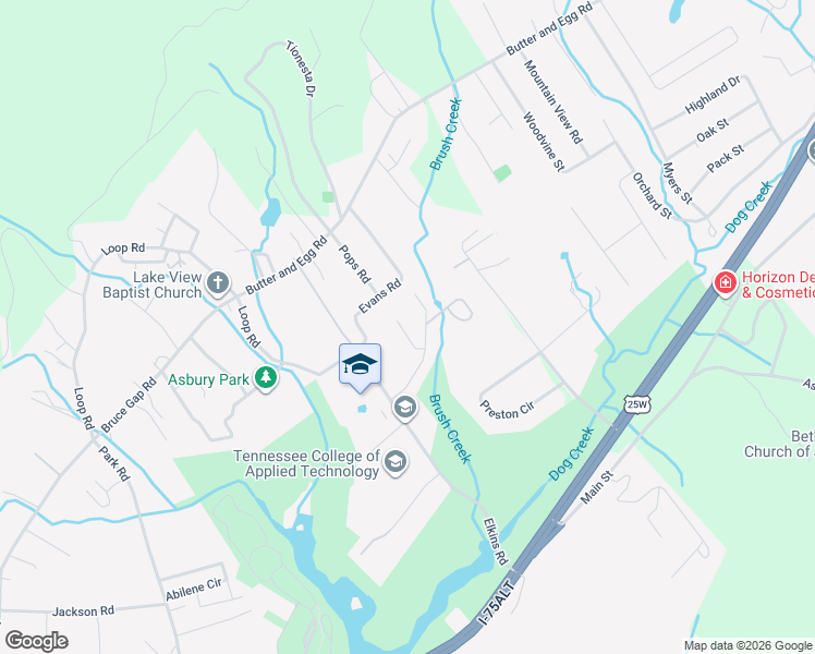 map of restaurants, bars, coffee shops, grocery stores, and more near 132 Cumberland Drive in Jacksboro