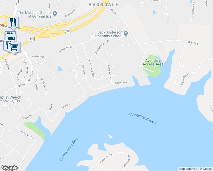 map of restaurants, bars, coffee shops, grocery stores, and more near 157 River Chase in Hendersonville