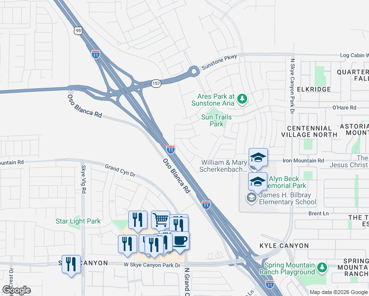 map of restaurants, bars, coffee shops, grocery stores, and more near 9401 U.S. 95 Frontage Road in Las Vegas