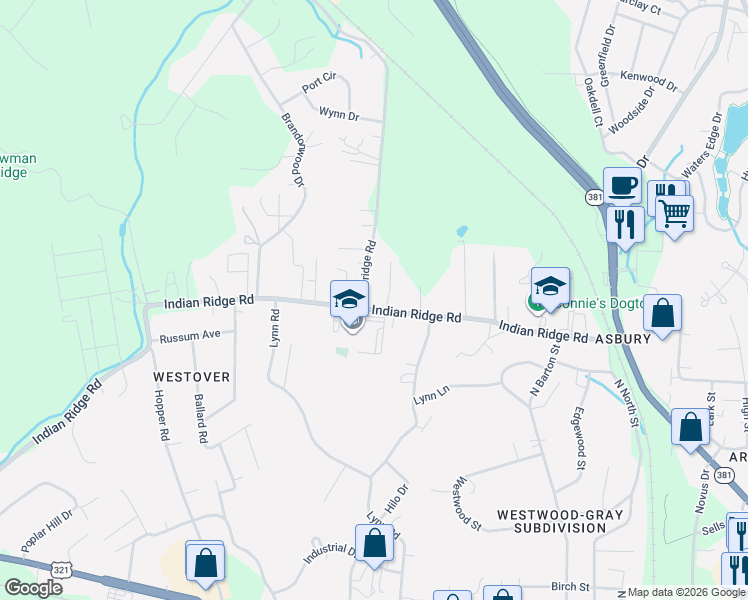 map of restaurants, bars, coffee shops, grocery stores, and more near 103 Fairridge Road in Johnson City
