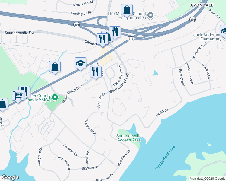 map of restaurants, bars, coffee shops, grocery stores, and more near 100 Cabin Branch Circle in Hendersonville