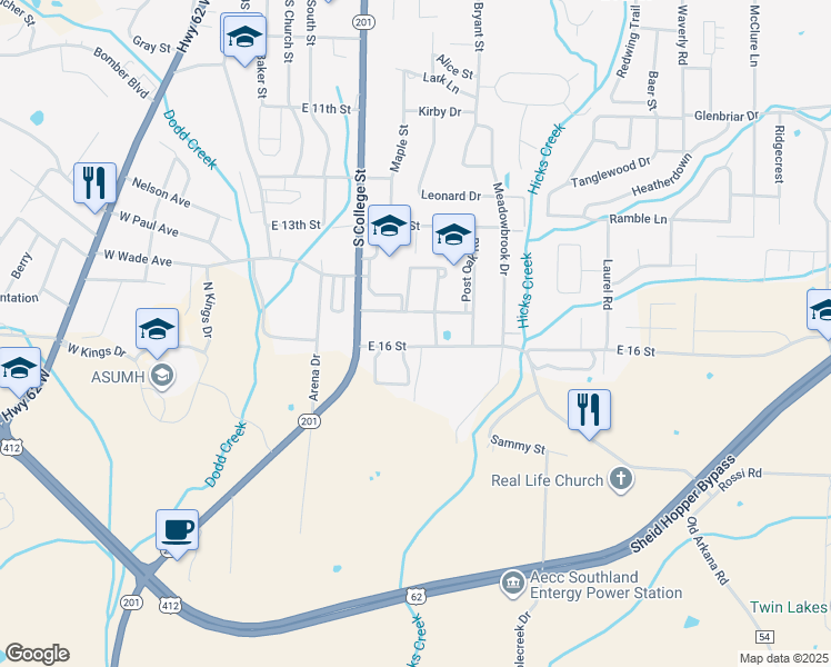 map of restaurants, bars, coffee shops, grocery stores, and more near 513 East 16th Street in Mountain Home