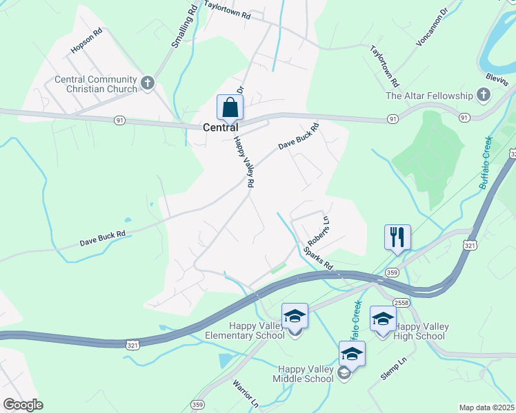map of restaurants, bars, coffee shops, grocery stores, and more near 111 Clark Drive in Johnson City