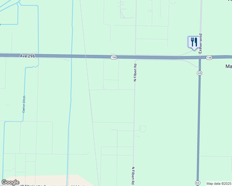 map of restaurants, bars, coffee shops, grocery stores, and more near 22399-23001 Ave 294 in Exeter
