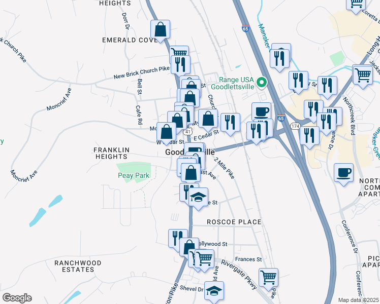 map of restaurants, bars, coffee shops, grocery stores, and more near in Goodlettsville