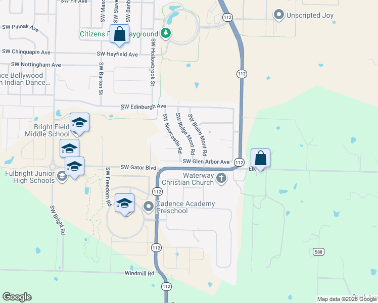 map of restaurants, bars, coffee shops, grocery stores, and more near 5105 Southwest Newcastle Road in Bentonville
