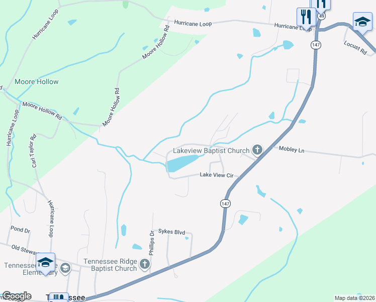 map of restaurants, bars, coffee shops, grocery stores, and more near 510 Lake View Circle in Tennessee Ridge