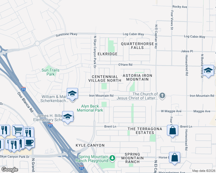map of restaurants, bars, coffee shops, grocery stores, and more near 9062 Barium Rock Avenue in Las Vegas