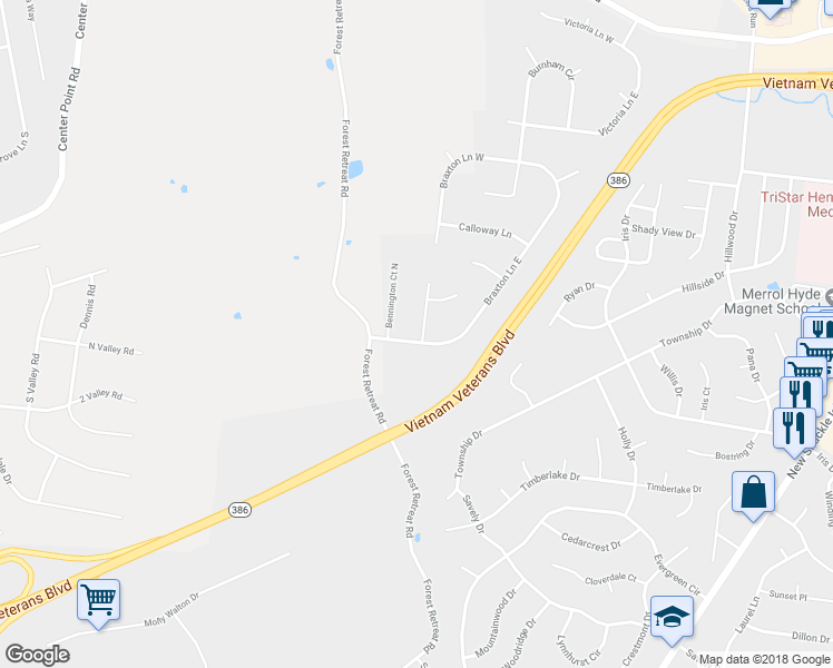 map of restaurants, bars, coffee shops, grocery stores, and more near 101 Camden Court North in Hendersonville