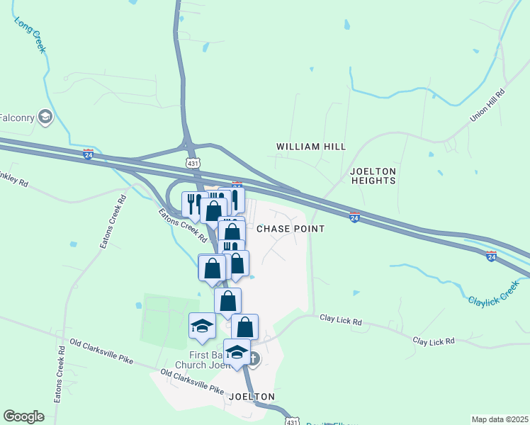 map of restaurants, bars, coffee shops, grocery stores, and more near 221 Baylee Mika Place in Nashville