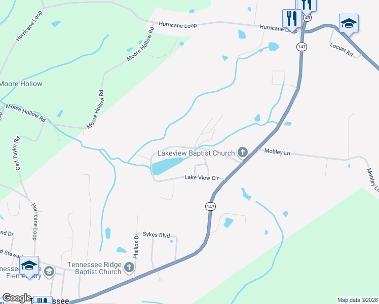 map of restaurants, bars, coffee shops, grocery stores, and more near 610 Lake View Circle in Tennessee Ridge