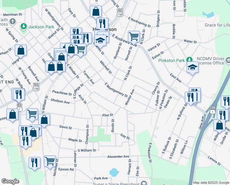 map of restaurants, bars, coffee shops, grocery stores, and more near 768 East Montgomery Street in Henderson