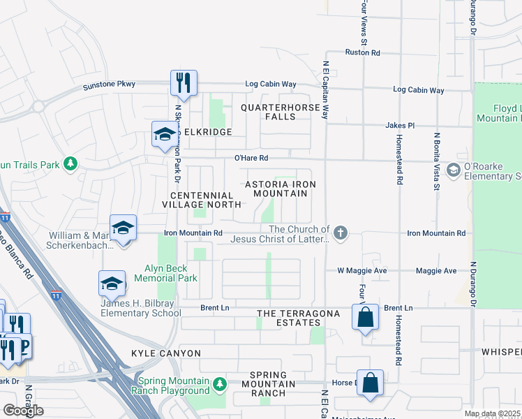 map of restaurants, bars, coffee shops, grocery stores, and more near 9300 Brilliant Ore Drive in Las Vegas