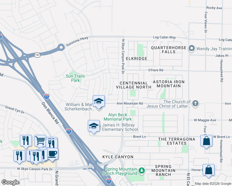 map of restaurants, bars, coffee shops, grocery stores, and more near 9221 Steeltree Street in Las Vegas