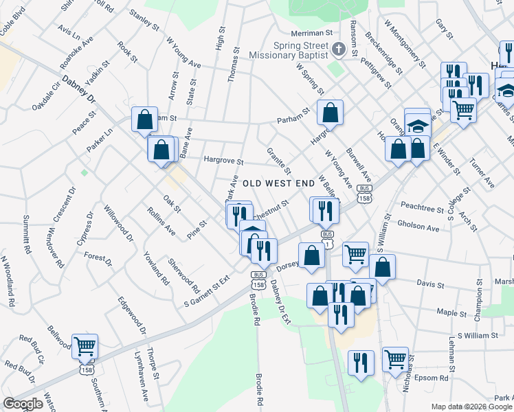 map of restaurants, bars, coffee shops, grocery stores, and more near 219 Zollicoffer Ave in Henderson