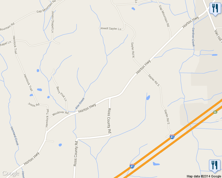 map of restaurants, bars, coffee shops, grocery stores, and more near 5365 Horton Highway in Greeneville