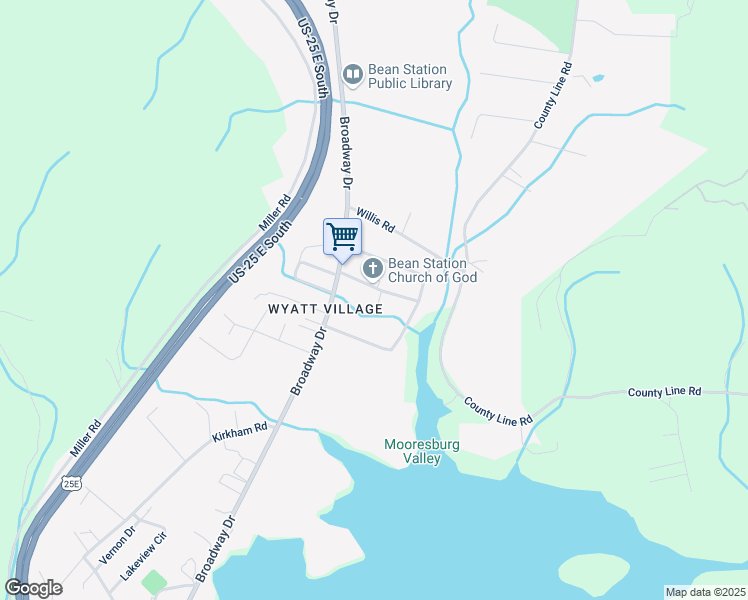 map of restaurants, bars, coffee shops, grocery stores, and more near 188 Bylo Road in Bean Station