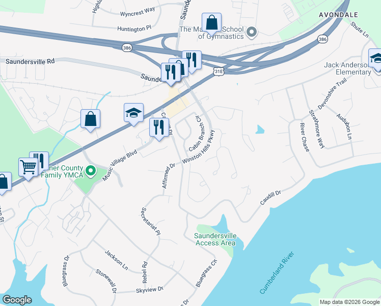 map of restaurants, bars, coffee shops, grocery stores, and more near 100 Cabin Branch Circle in Hendersonville