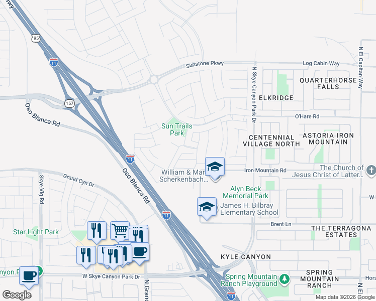 map of restaurants, bars, coffee shops, grocery stores, and more near 9412 Ring Nebula Court in Las Vegas