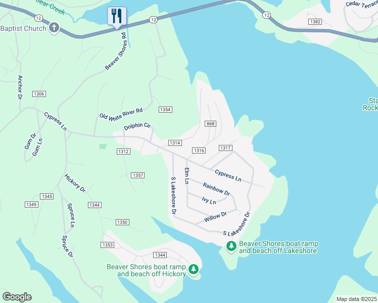 map of restaurants, bars, coffee shops, grocery stores, and more near 16416 Cypress Lane in Rogers