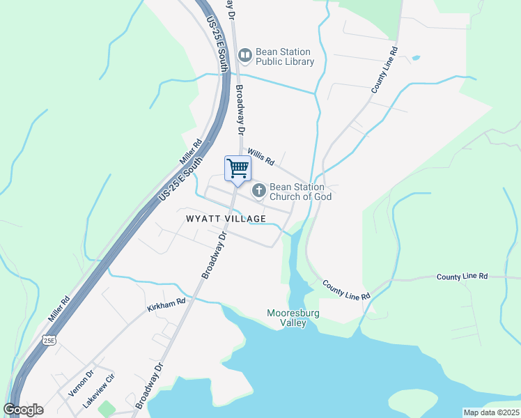 map of restaurants, bars, coffee shops, grocery stores, and more near 188 Bylo Road in Bean Station