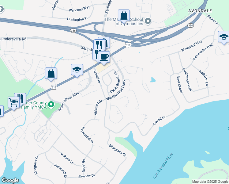 map of restaurants, bars, coffee shops, grocery stores, and more near 104 Cabin Branch Circle in Hendersonville