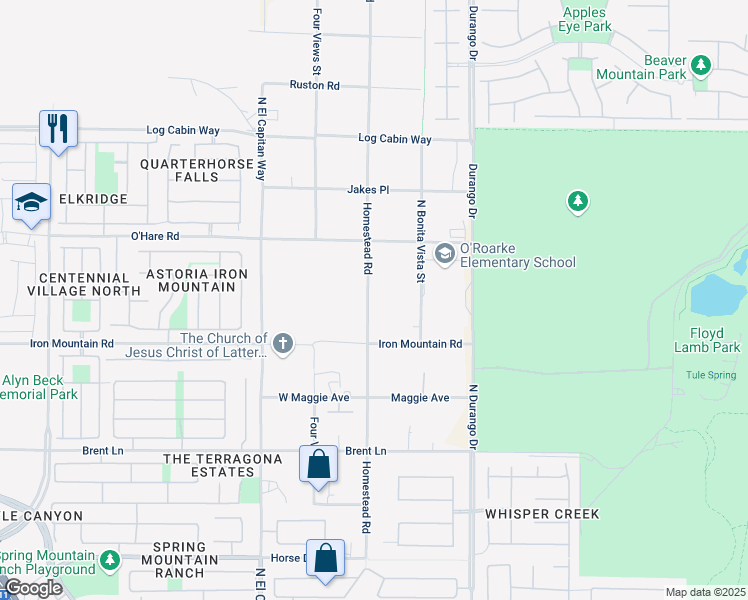 map of restaurants, bars, coffee shops, grocery stores, and more near 9350 Homestead Road in Las Vegas