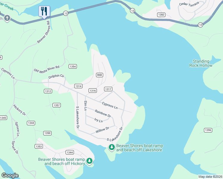map of restaurants, bars, coffee shops, grocery stores, and more near 8087 North Lakeshore Drive in Little Flock