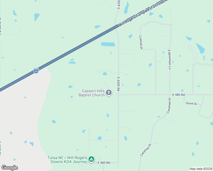 map of restaurants, bars, coffee shops, grocery stores, and more near 16905 East 480 Road in Claremore