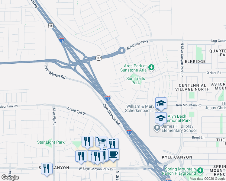 map of restaurants, bars, coffee shops, grocery stores, and more near 9401 U.S. 95 Frontage Road in Las Vegas