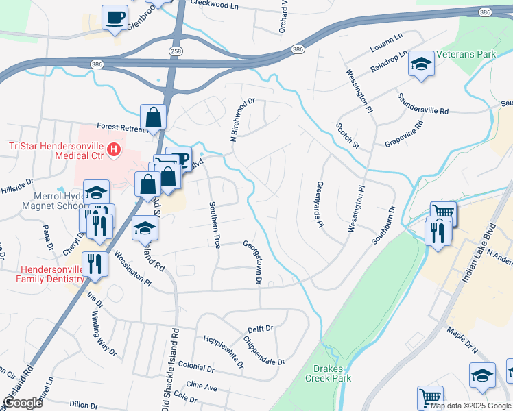 map of restaurants, bars, coffee shops, grocery stores, and more near 106 Rosewood Court in Hendersonville