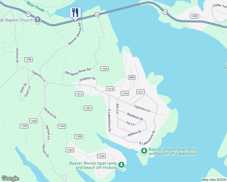 map of restaurants, bars, coffee shops, grocery stores, and more near 16416 Cypress Lane in Rogers