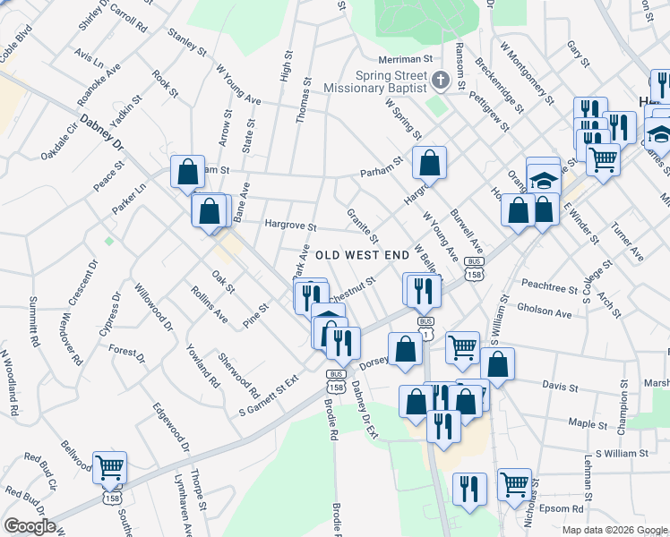 map of restaurants, bars, coffee shops, grocery stores, and more near 219 Zollicoffer Avenue in Henderson