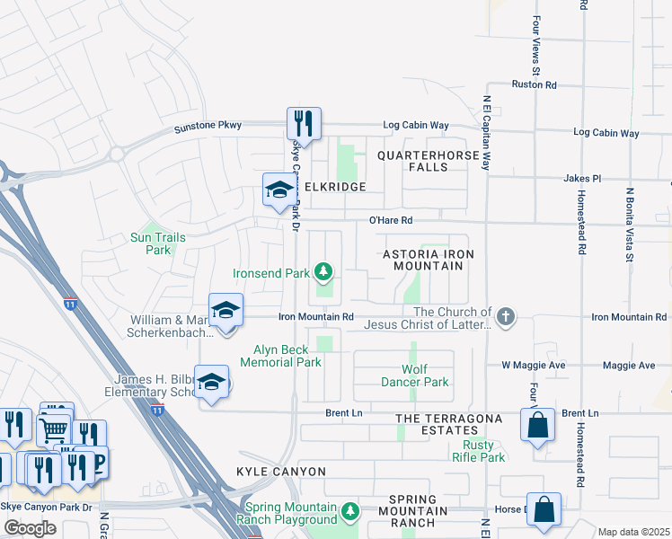 map of restaurants, bars, coffee shops, grocery stores, and more near 9309 Yellowshale Street in Las Vegas