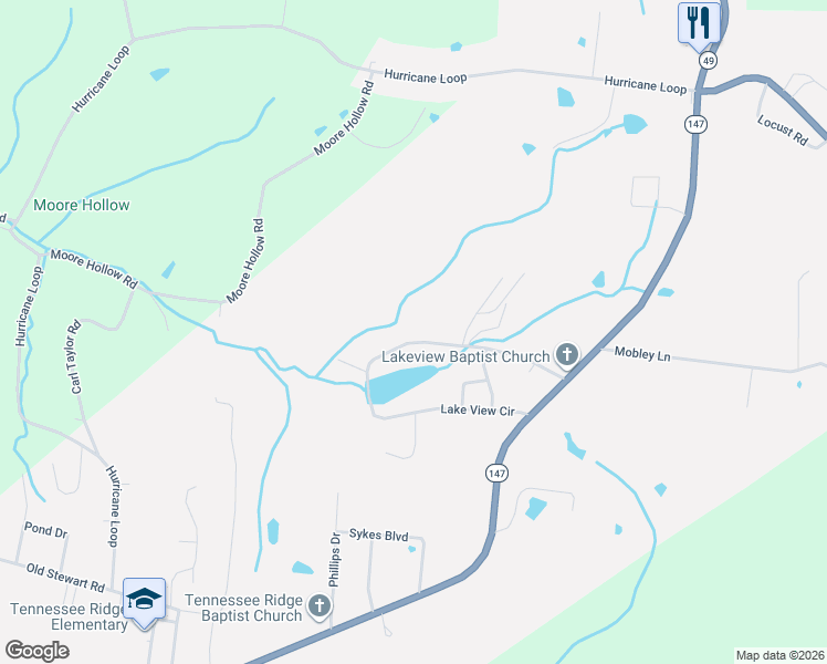 map of restaurants, bars, coffee shops, grocery stores, and more near 510 Lake View Circle in Tennessee Ridge