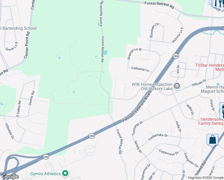 map of restaurants, bars, coffee shops, grocery stores, and more near 501 Forest Retreat Road in Hendersonville