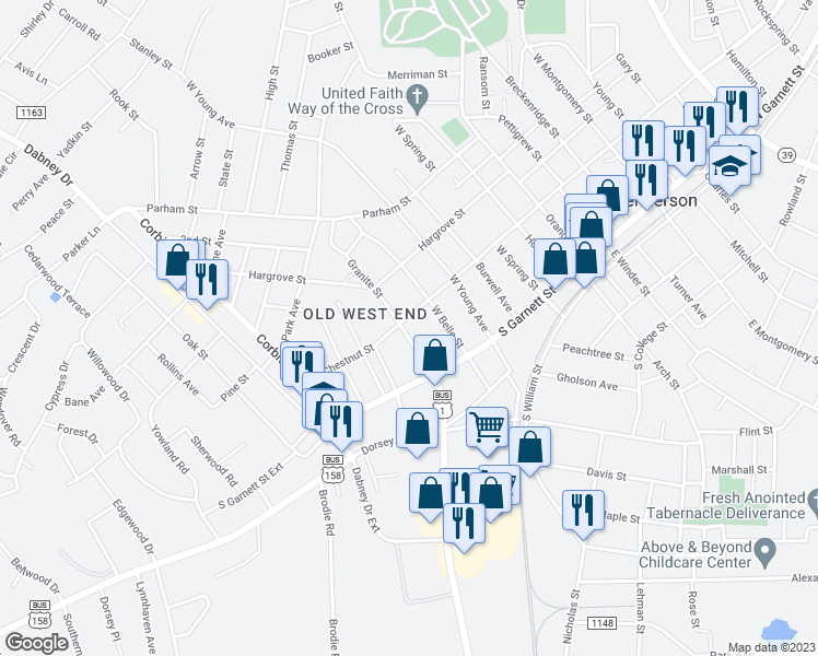 map of restaurants, bars, coffee shops, grocery stores, and more near 935 South Chestnut Street in Henderson