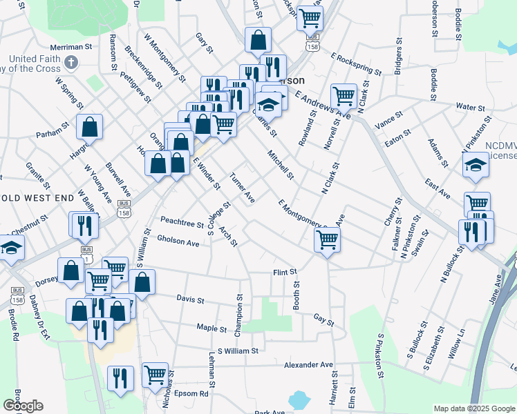 map of restaurants, bars, coffee shops, grocery stores, and more near 517 East Winder Street in Henderson