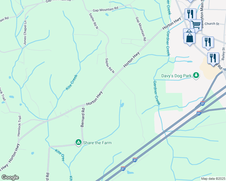 map of restaurants, bars, coffee shops, grocery stores, and more near 5600 Horton Highway in Greeneville