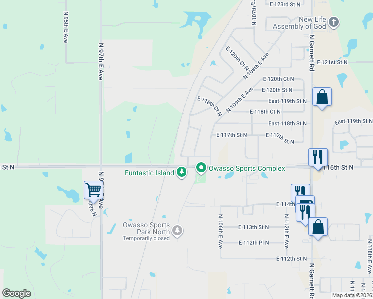 map of restaurants, bars, coffee shops, grocery stores, and more near 11637 North 103rd East Avenue in Collinsville