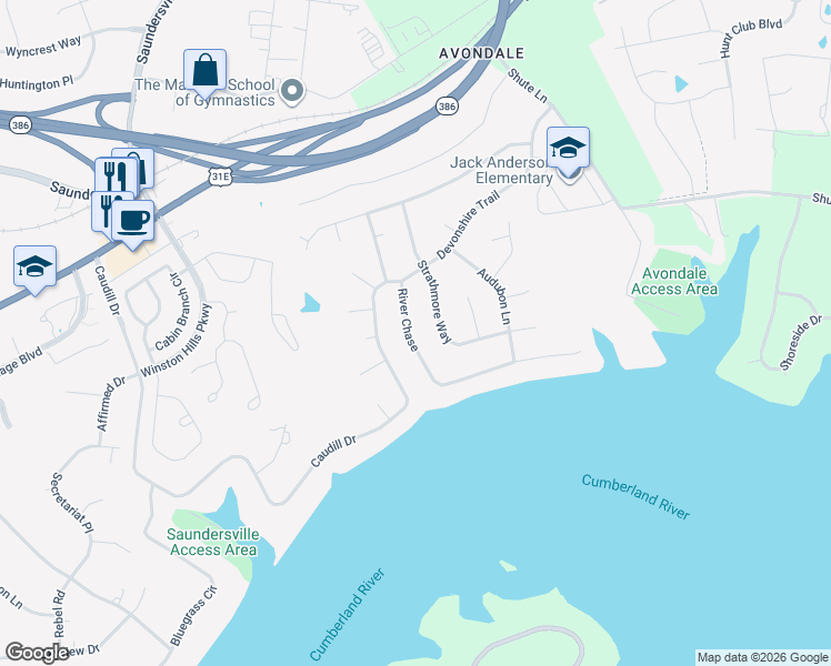 map of restaurants, bars, coffee shops, grocery stores, and more near 108 Strathmore Way in Hendersonville