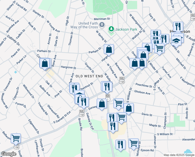 map of restaurants, bars, coffee shops, grocery stores, and more near 1000 South Chestnut Street in Henderson