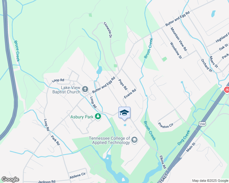 map of restaurants, bars, coffee shops, grocery stores, and more near 929 Butter and Egg Road in Jacksboro