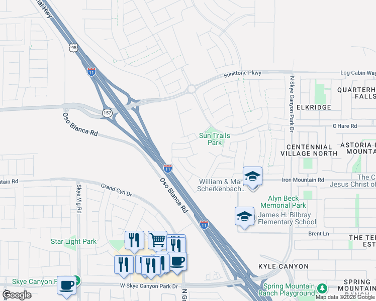 map of restaurants, bars, coffee shops, grocery stores, and more near 9605 Oliver Hills Avenue in Las Vegas