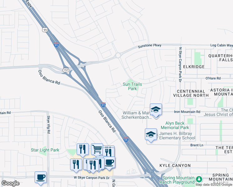 map of restaurants, bars, coffee shops, grocery stores, and more near 9601 Oliver Hills Avenue in Las Vegas