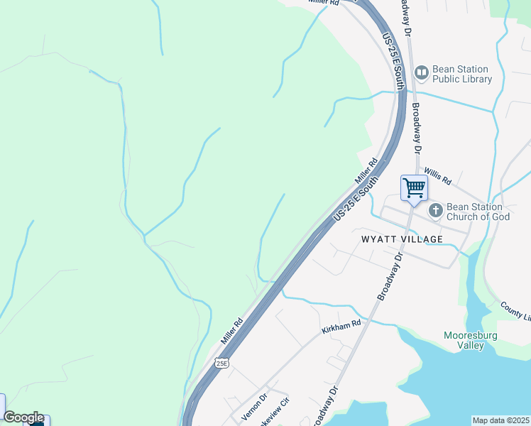 map of restaurants, bars, coffee shops, grocery stores, and more near 1668 Miller Road in Bean Station